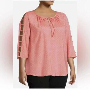 Como Blu Coral Polka Dot Women's PLUS Size 2X Cage Sleeve Peasant Blouse Top